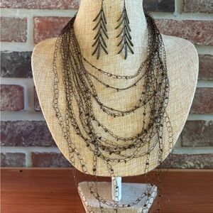Boho Bronze Artistic Layered Necklace and Earring Set
